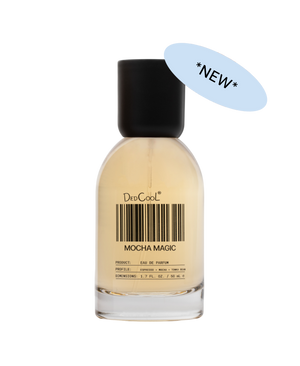 A bottle of DedCooL Mocha Magic Eau de Parfum with a black cap and a light blue '*NEW*' sticker overlay, shown on a plain white background.